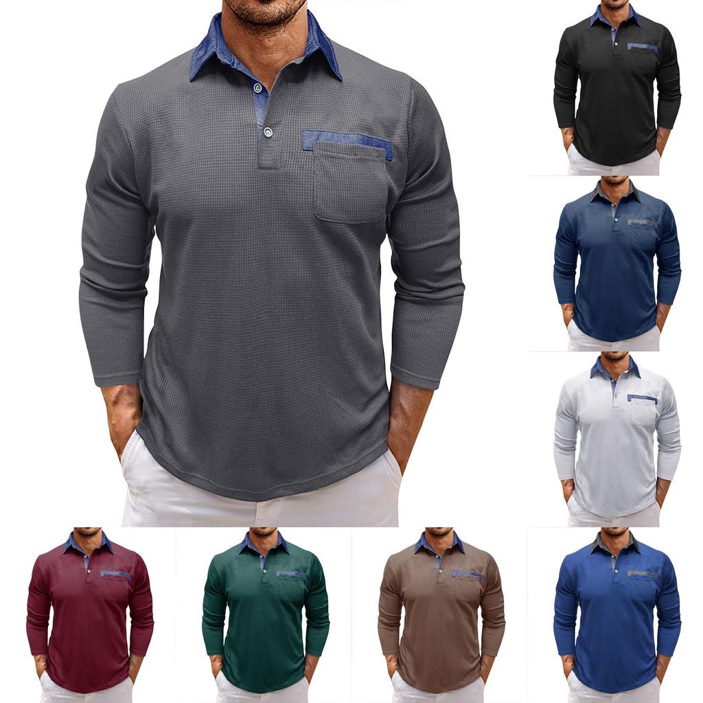 Men's Spring Solid Color Long Sleeve Lapel Shirt Men's Casual Fashion Shirt