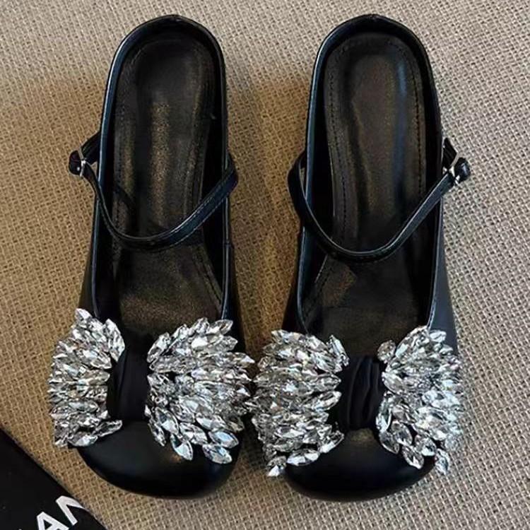 Wersja punktowa! Temperament spersonalizowana kokarda z cyrkoniami jednosłowna klamra z letnimi sandałami na niskim obcasie damskie buty na obcasie z odkrytą piętą