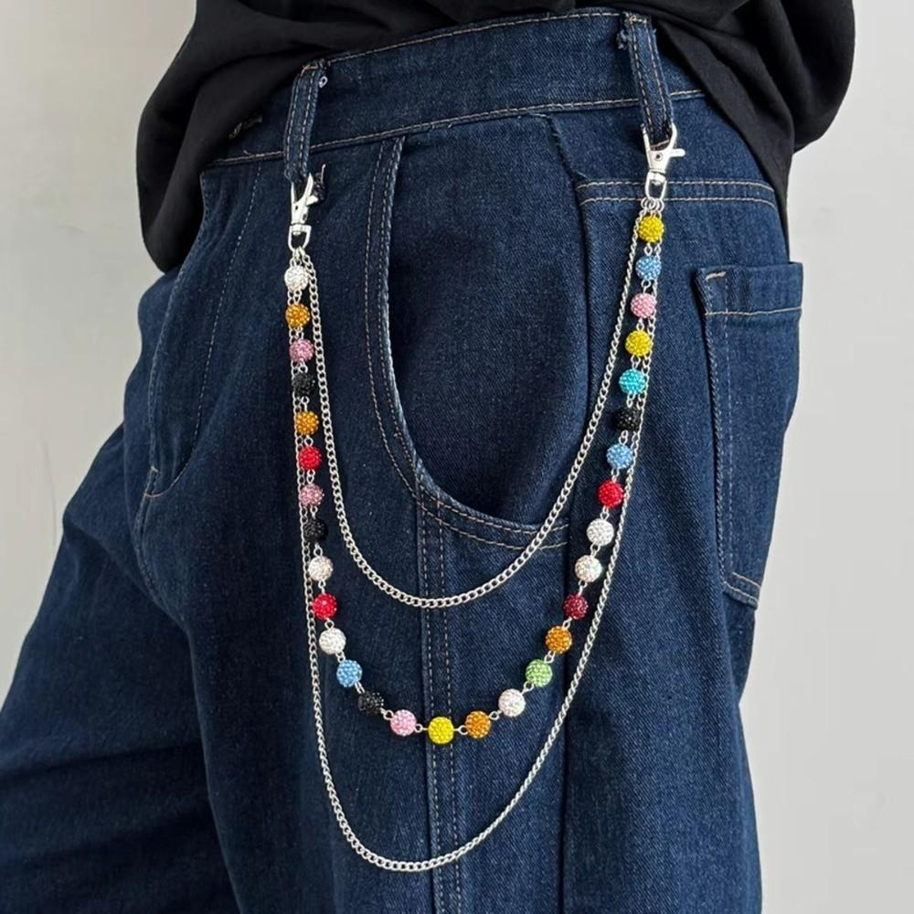 Beaded Design Waist Chain Belt Colorful Rhinestone Jeans Pants Chain Bag Pants Chain For Men Gift