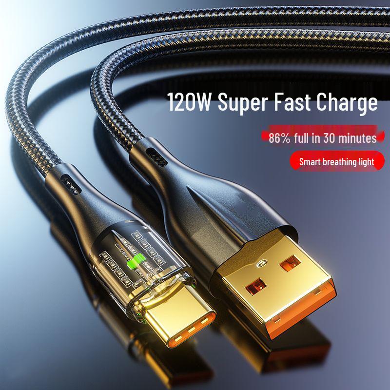 120W Transparentes Super-Schnellladekabel Typ-C für Huawei Honor - 6A Flash Charge.