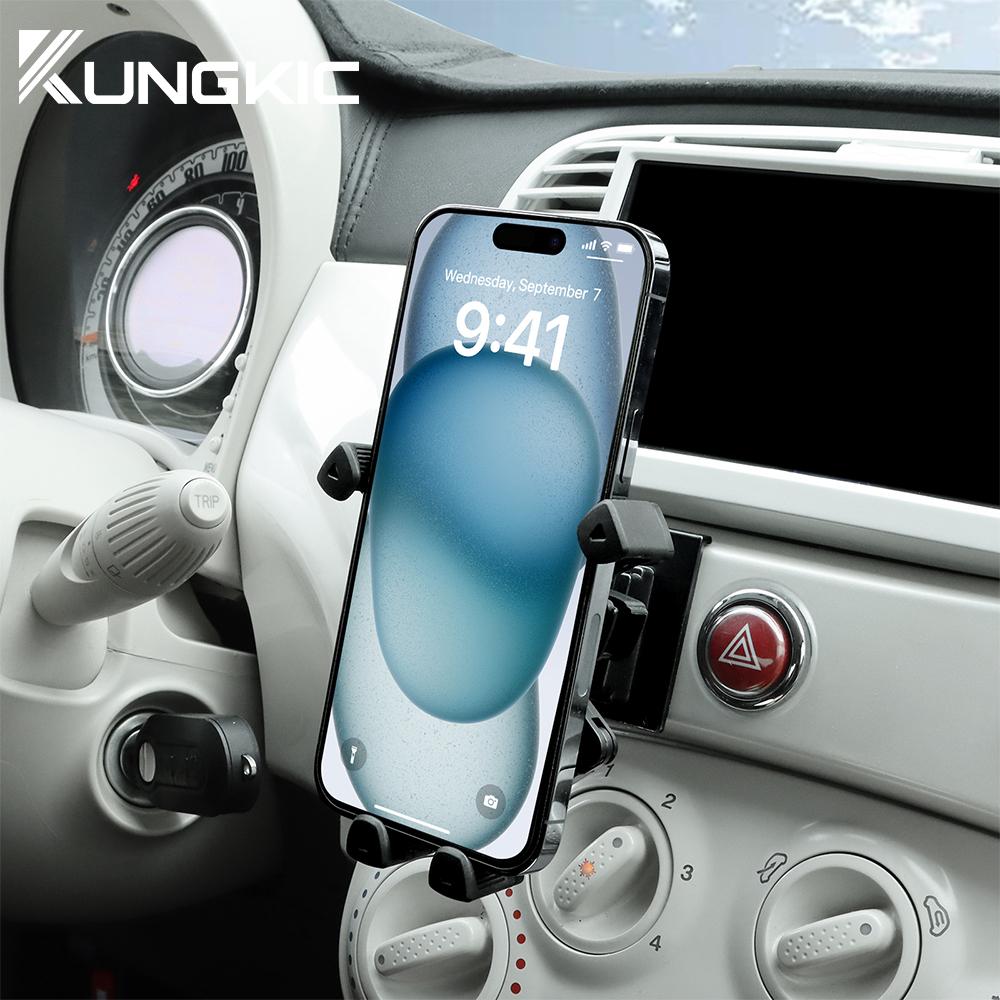 Gravity Car Phone Mount Holder for Fiat 500 2008-2023 Abarth 595 2012-2023 LHD RHD Aluminum Alloy 360° Rotation