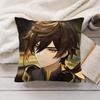 Zhongli Genshin Impact Cute Cushion Cover Silky Short Plush Invisible Zipper Dustproof Sofa Pillow Case For Home Decor