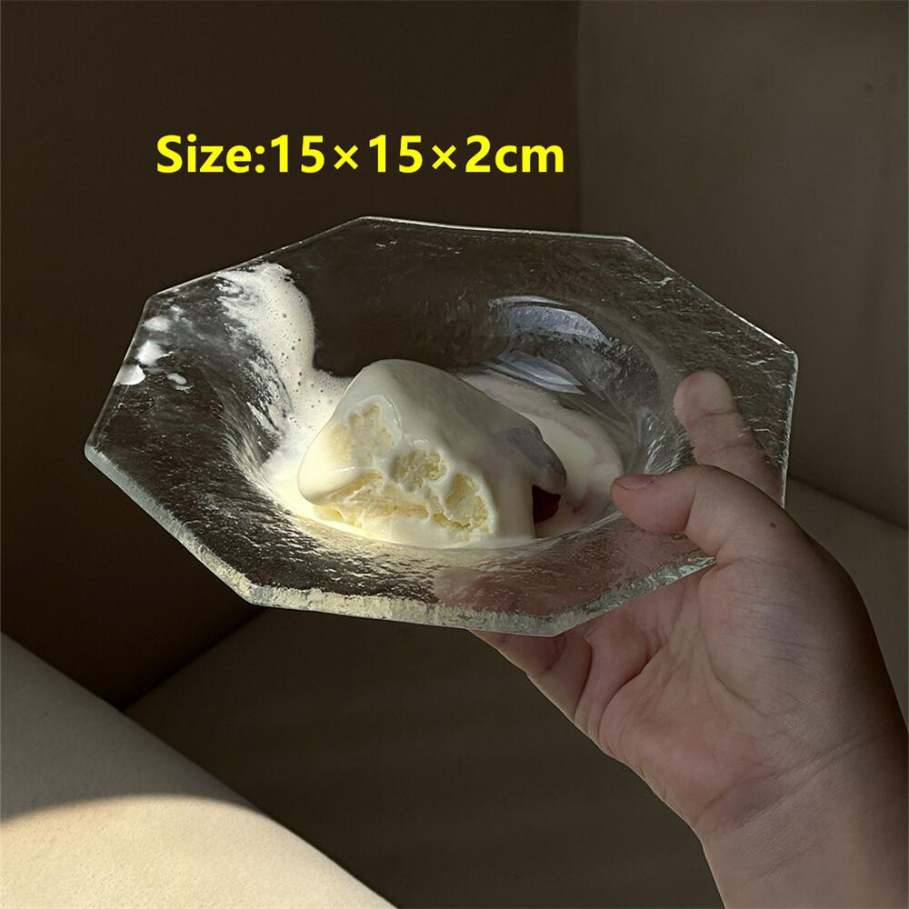

Vintage Mini Octagonal Glass Plate - Luxury Ins-style Jewelry Dish & Dessert Plate for Candy & Chocolatee M