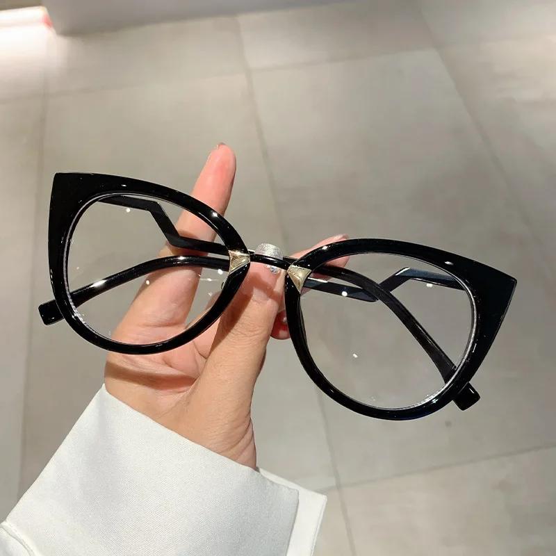 New Vintage Cat Eye Glasses Frame New Stylish Semi Metal Rim Women Eyewear Trendy Brand Design Non-prescription Eyeglasses