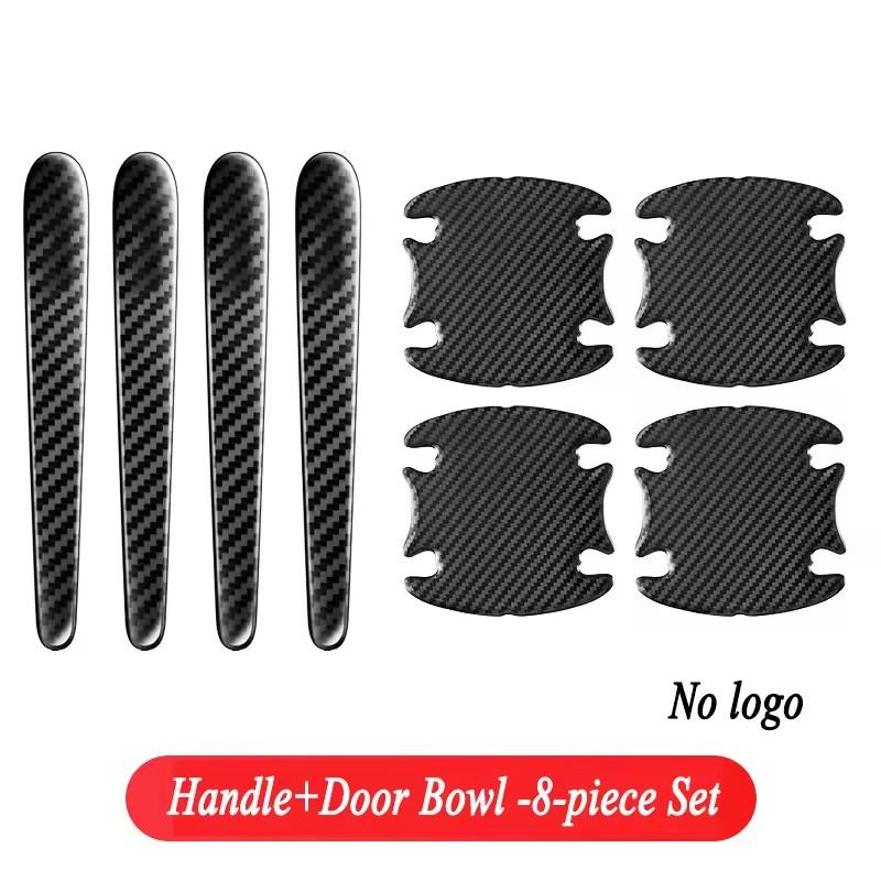 8PCS Carbon Fiber Pattern Car Door Bowl Protective Stickers Door Handle Anti-Scratch Stickers Drop Glue Anti-Collision Strips Pa