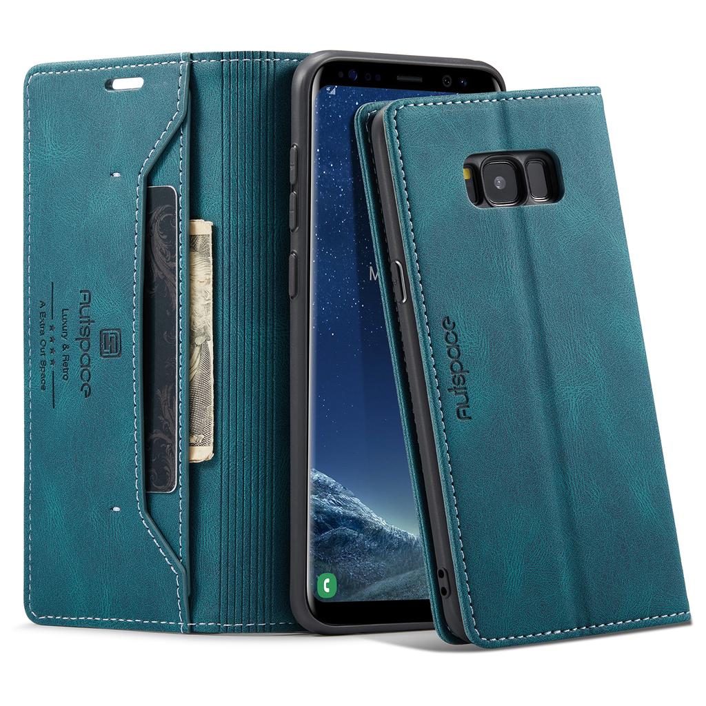 For Samsung Galaxy S8+ Wallet Case AUTSPACE A01 Leather Stand Cover with RFID Blocking Card Holder