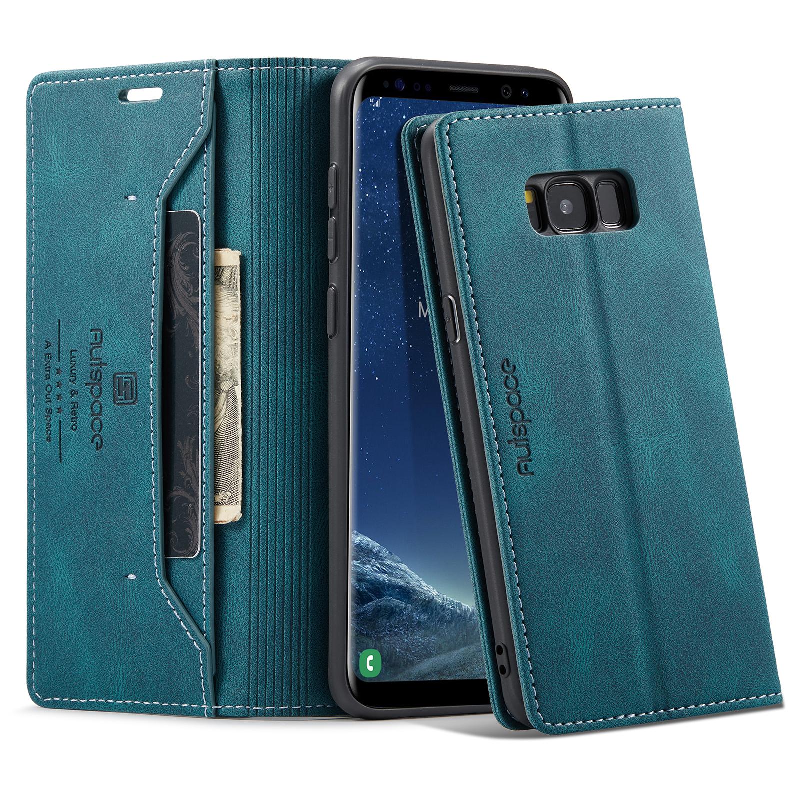 

For Samsung Galaxy S8+ Wallet Case AUTSPACE A01 Leather Stand Cover with RFID Blocking Card Holder Blue