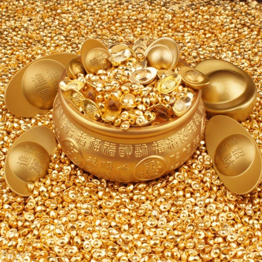 100PCS Gold Miniature Gold Ingots Luck Charms Dollhouse Accessories  Desktop Ornament