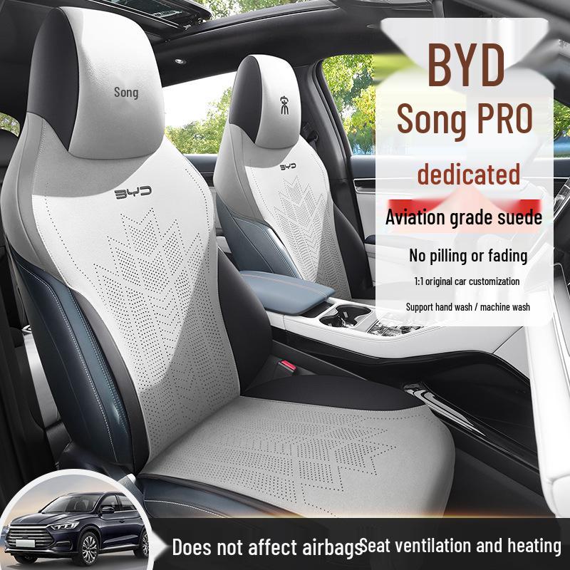 BYD Song PRO Car Seat Cushion, All-Season Suede Saddle Pad with Lumbar Support