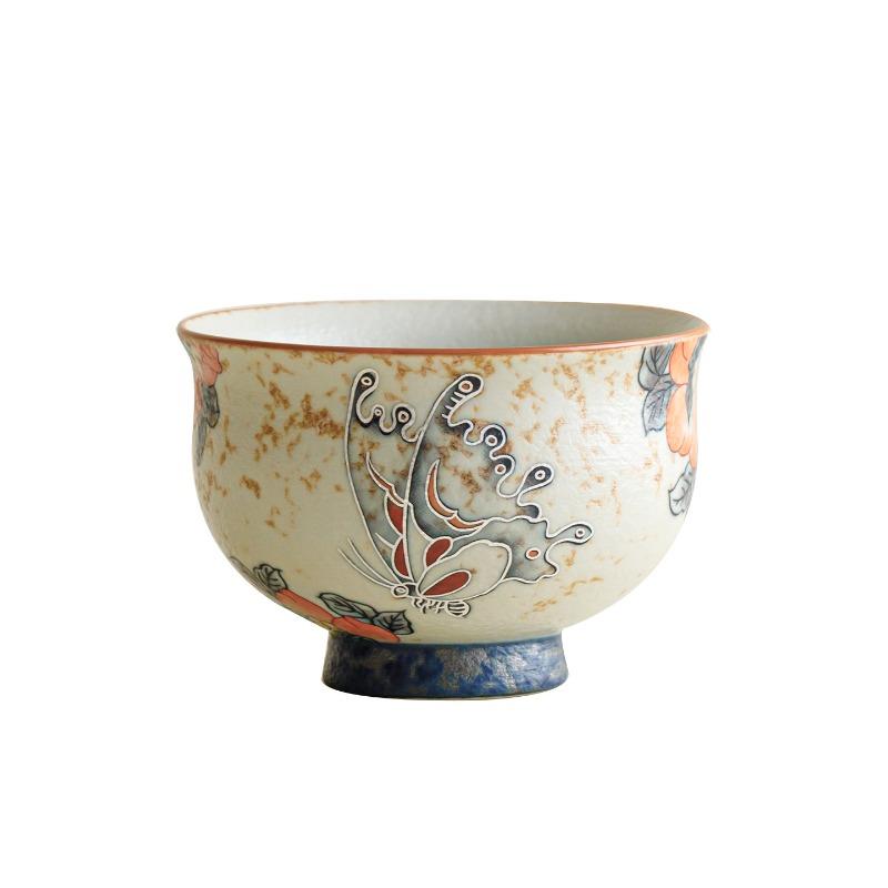 Vintage Ceramic Master Cup Personal Arhat Cup Household Tea Cup Caramel Glazed Butterfly Dance Tea Cup