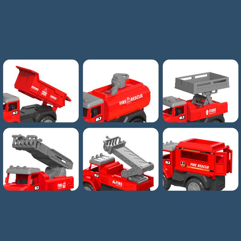 Children's Simulation Alloy Engineering Vehicle Toy Alloy Fire Truck Ladder Truck Model Toy Set Gift Box
