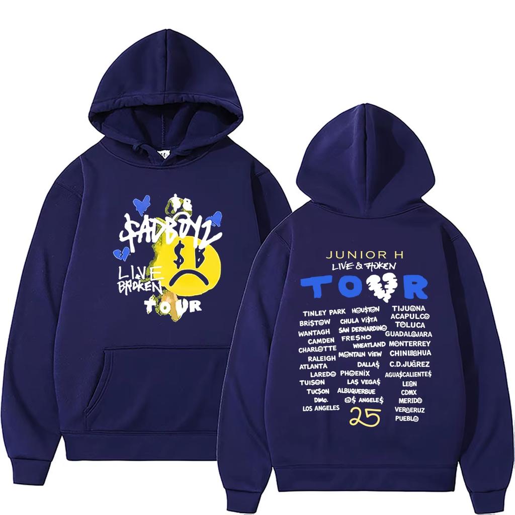 Rapper Junior H Sad Boyz Sad Boyz Live & Broken Tour Hoodie Men Women Hip Hop Fashion Oversized Vintage Printed Sweatshirt