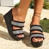 2025 New Arrival Plus Size Fashion Rhinestone Open-Toe Flat Sandals with Thick Platform Heel for Flip-Flops