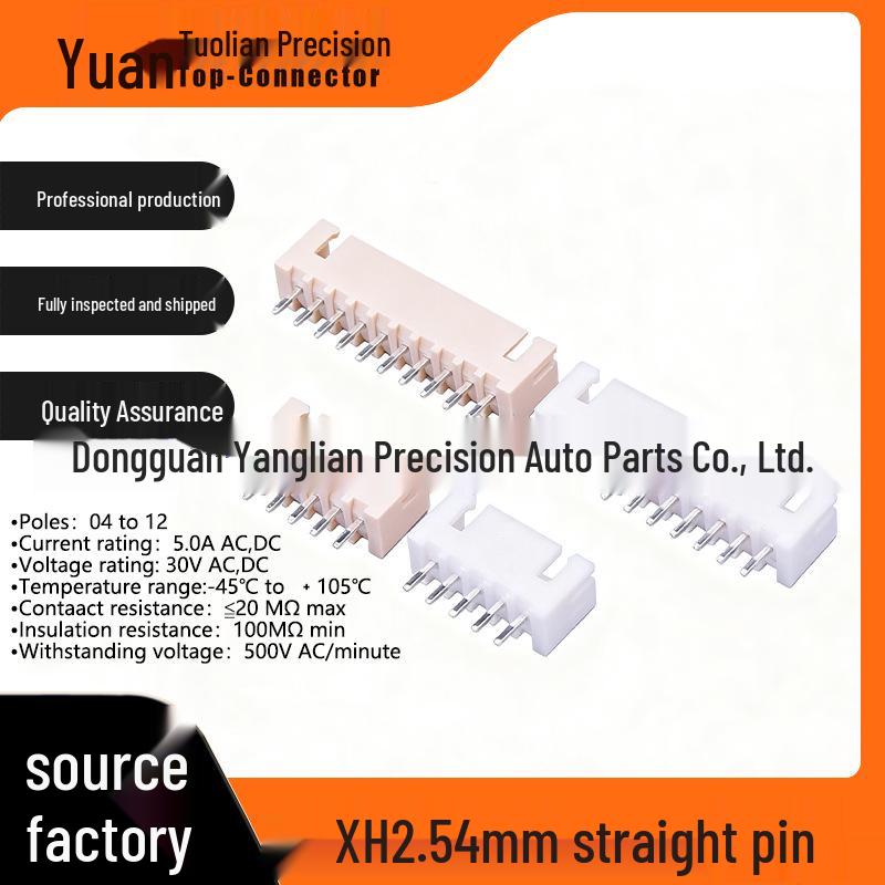 In-stock XH2.54 Pitch Straight Pin Connector: Bent Pin, Nylon, High-Temperature Resistant, 2P-12P.