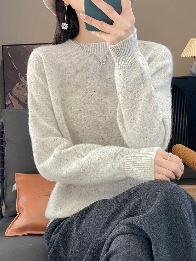 100% Pure Wool Seamless Round Neck Long Sleeve Slimming Sweater for Women - Autumn Winter Base Layer