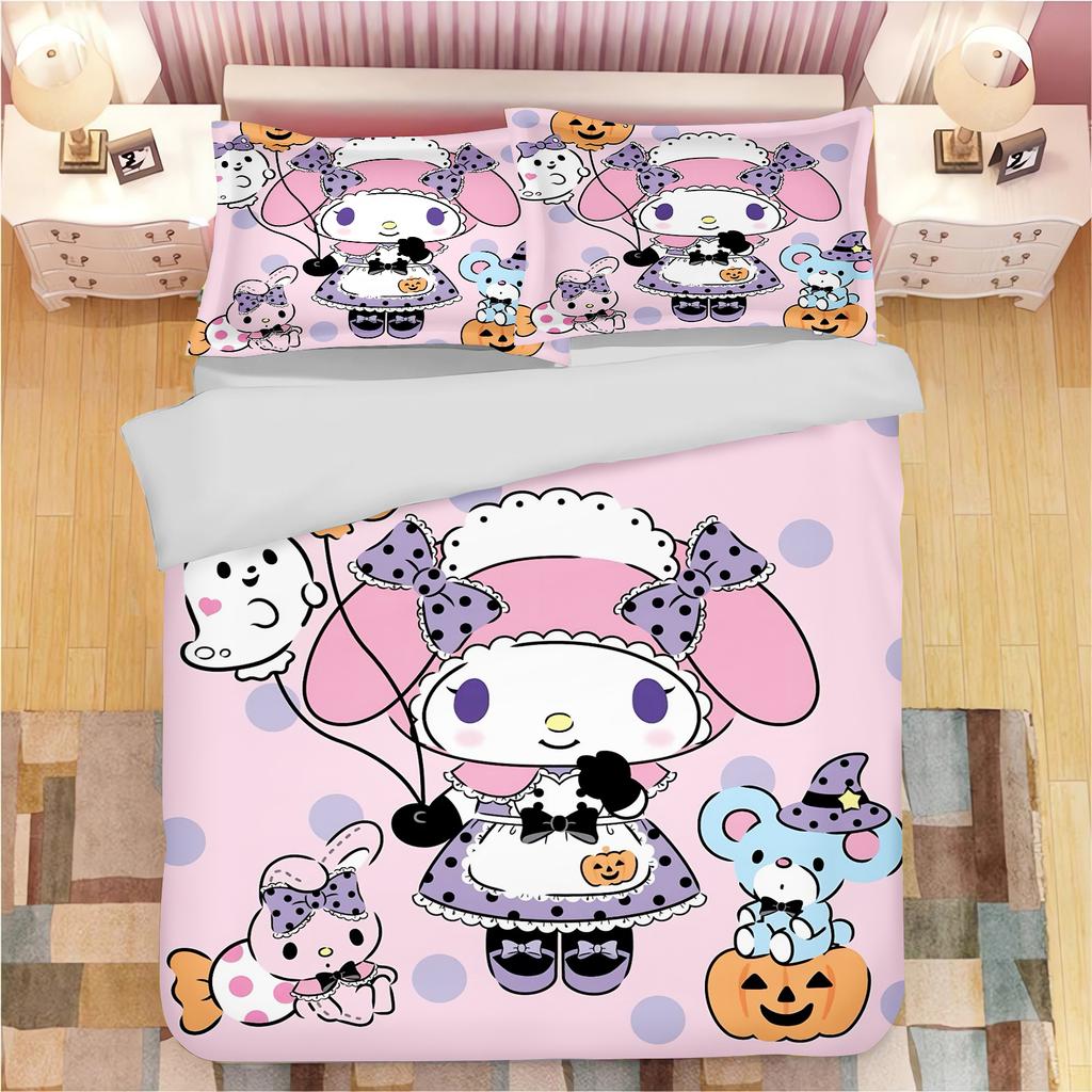 Sanrio Series Kuromi Duvet Bedding Set for Children King Size Luxury Cover 100% Polyester 3-Piece Christmas Gifts Home Decor