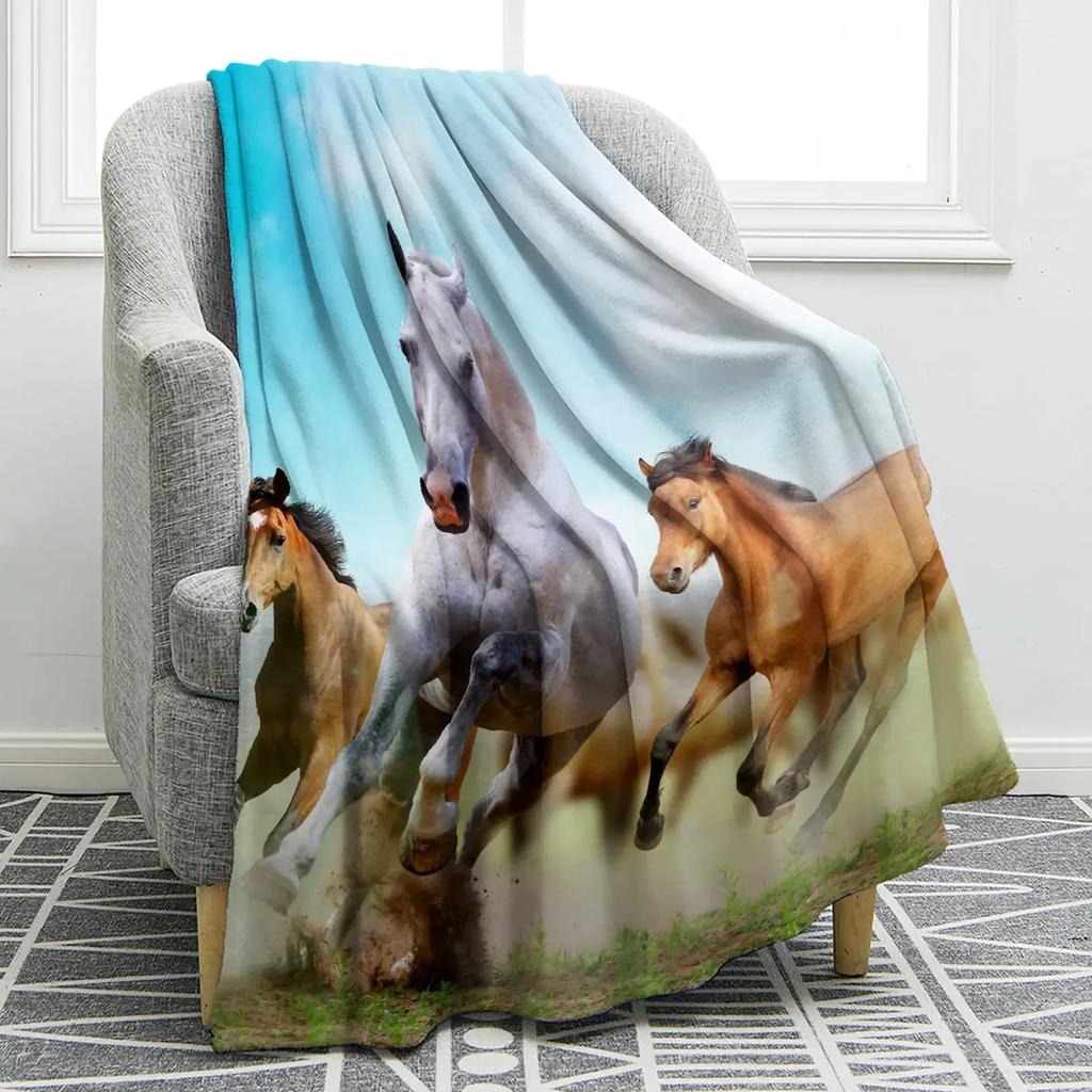 Horse Floral Blanket Animal Flower Pattern Print Throw Blanket Super Soft Comfortable Lightweight for Living Room for Kids Teens