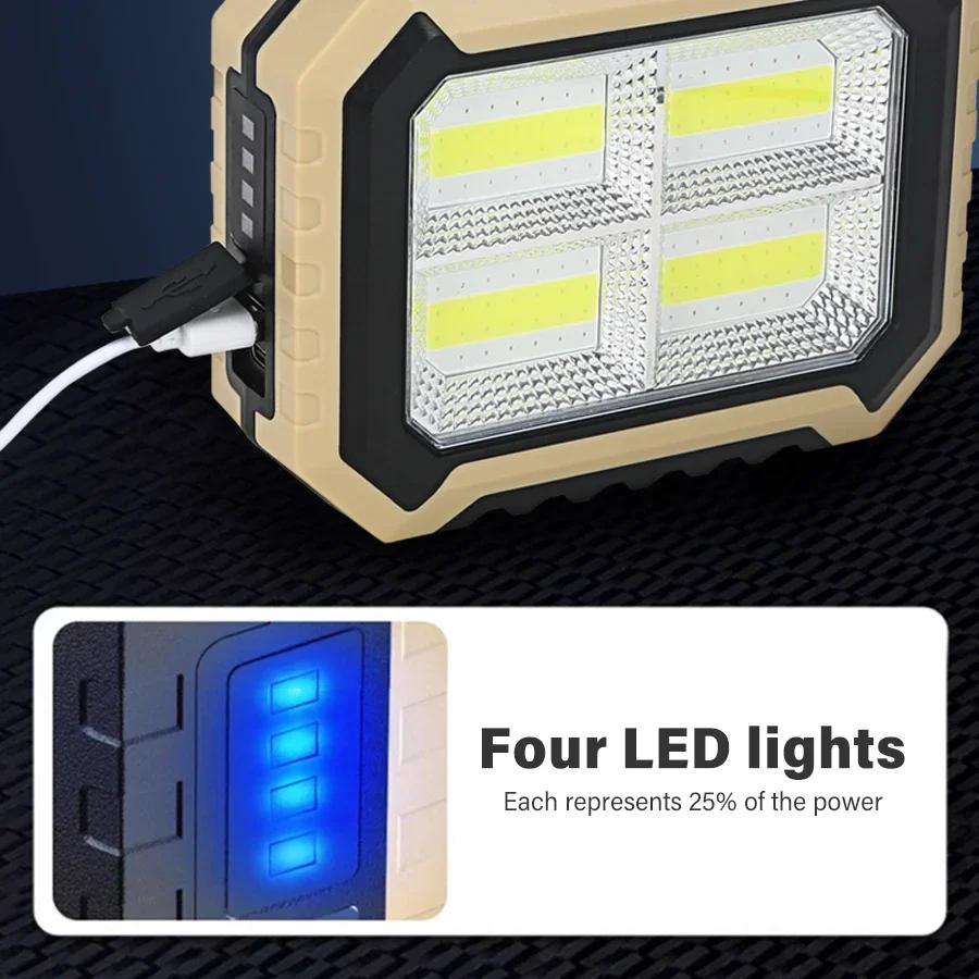 Solar Powered LED Handheld Light Super Bright Work Searchlight Waterproof Outdoor Camping Portable Hiking Flashlight
