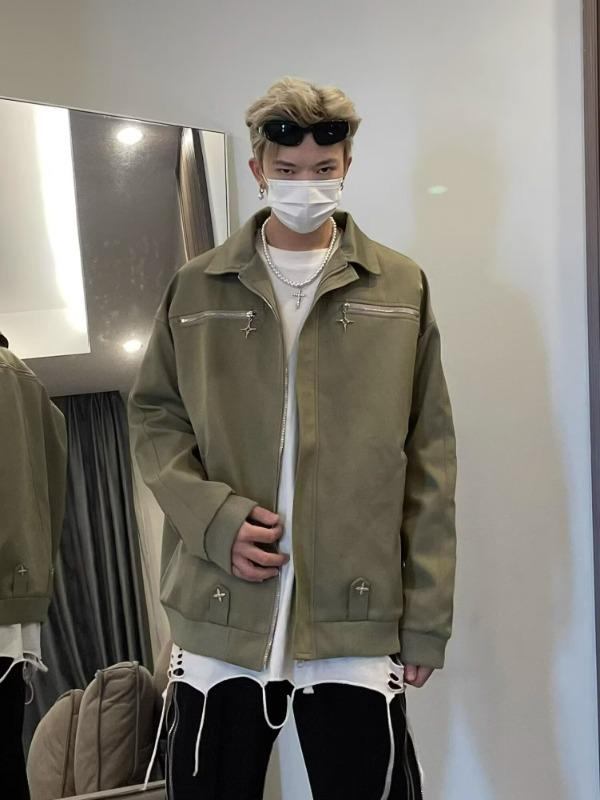2025 American Retro Men's Workwear Style Metal Zipper Jacket – Trendy, Loose, and Versatile Design