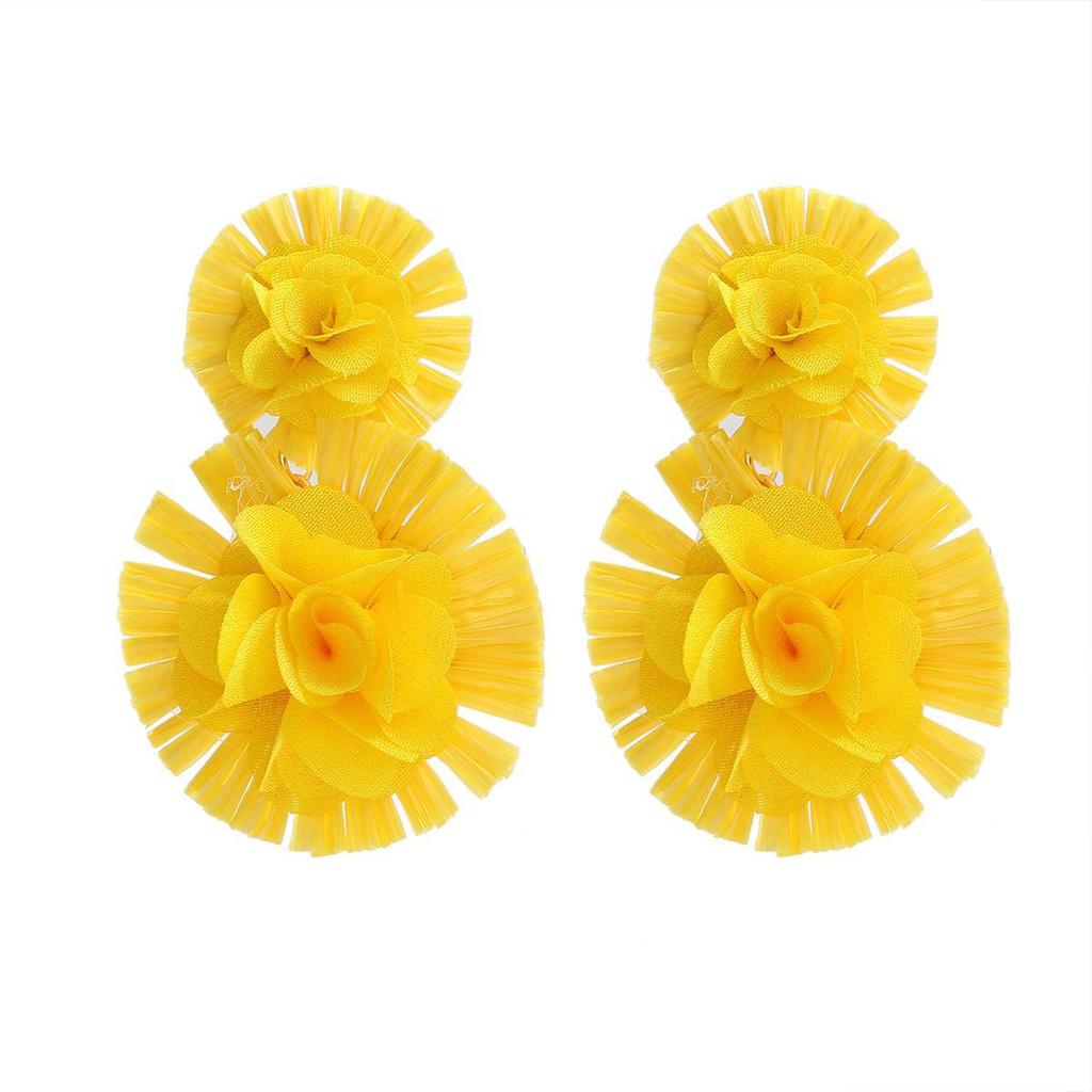 Trendy Floral Raffia Earrings - Exaggerated European & American Style for Women