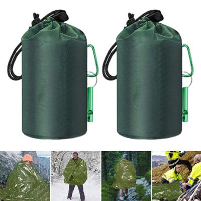 1/2Pcs Emergency Sleeping Bag with Survival Whistle Waterproof Portable Thermal Blanket Lightweight Outdoor Camping Backpacking Hiking Bivvy Sack