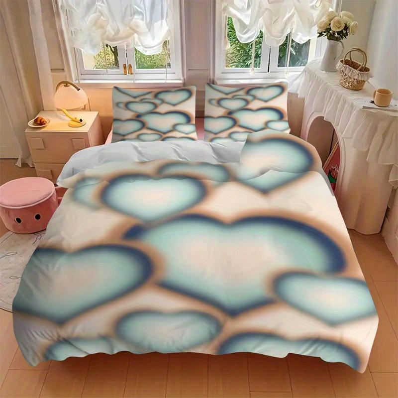 3pcs Heart Pattern Bedding Set, Suitable for Bedroom Decoration, (Includes 1 Duvet Cover And 2 Pillowcases, Quilt Not Included) yy250822182