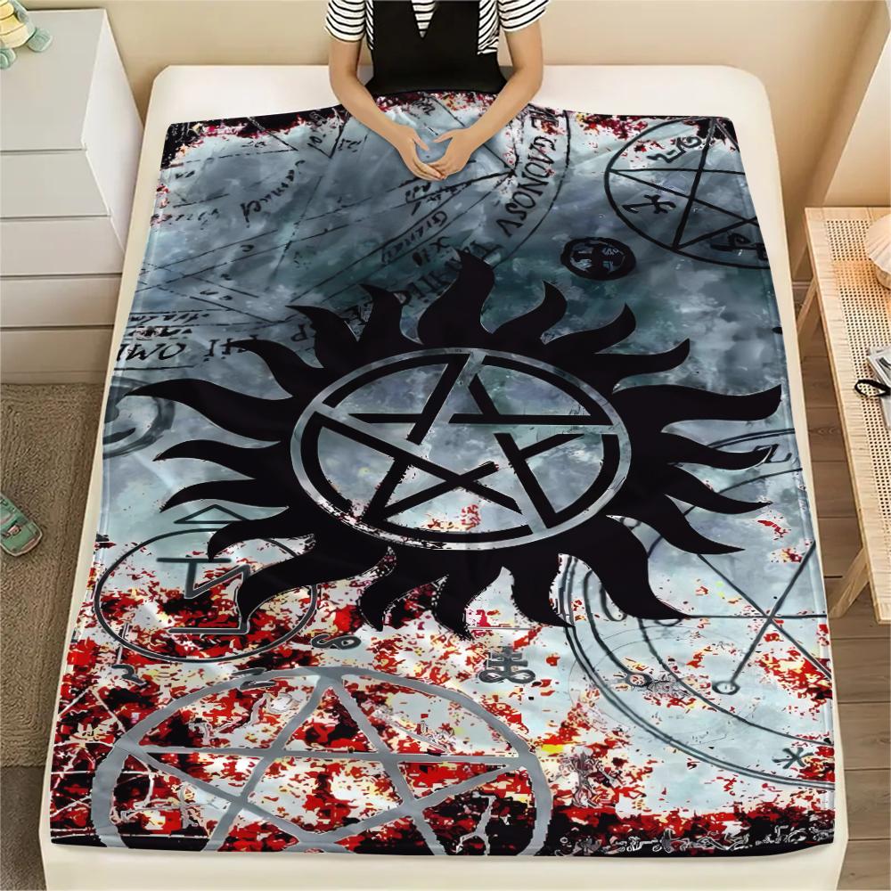 1Pc Pentagram Supernatural Print Flannel Blanket, High Quality Comfortable for All Seasons, Home Decor, Warmth and Comfort, Perfect for Gifts