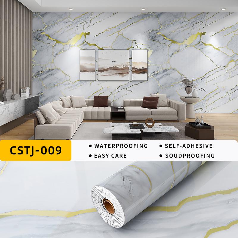 Self-Adhesive Waterproof Imitation Marble Tile Wall Sticker for Bathroom, Living Room, Kitchen, and TV Background.