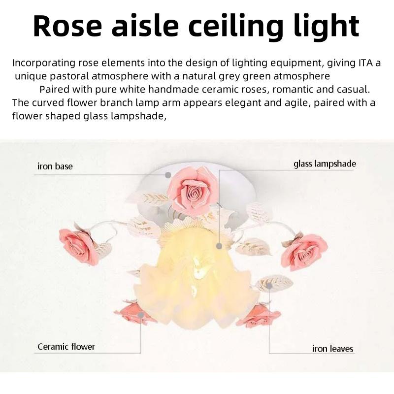 Japanese Pastoral Ceiling Lights Rose Wrought Iron Flower Lamp Porch Aisle Mount Ceiling Lamps Kitchen Home Lighting 110-265V