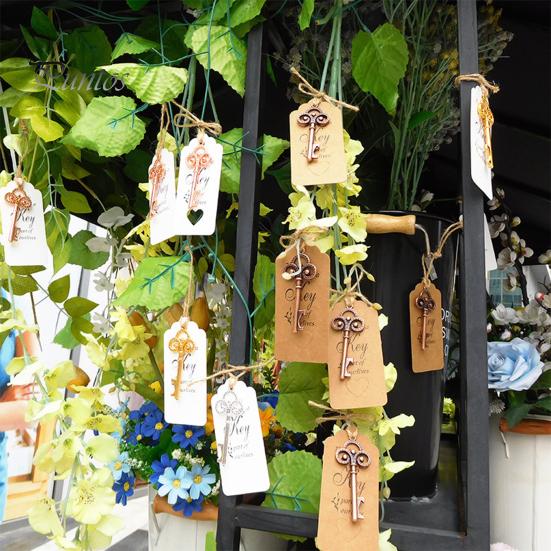 20 stk Vintage Nøkkel Flaskeåpner Anheng med Takk-lapper & Jutesnor Kreative DIY Nøkkelring Sjarm Perfekte Bryllups Baby Shower Gaver Festartikler