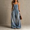 Tuta di jeans a gamba larga da donna, salopette con pettorina larga, bretelle regolabili, vestibilità casual larga, pantaloni lunghi con tasca