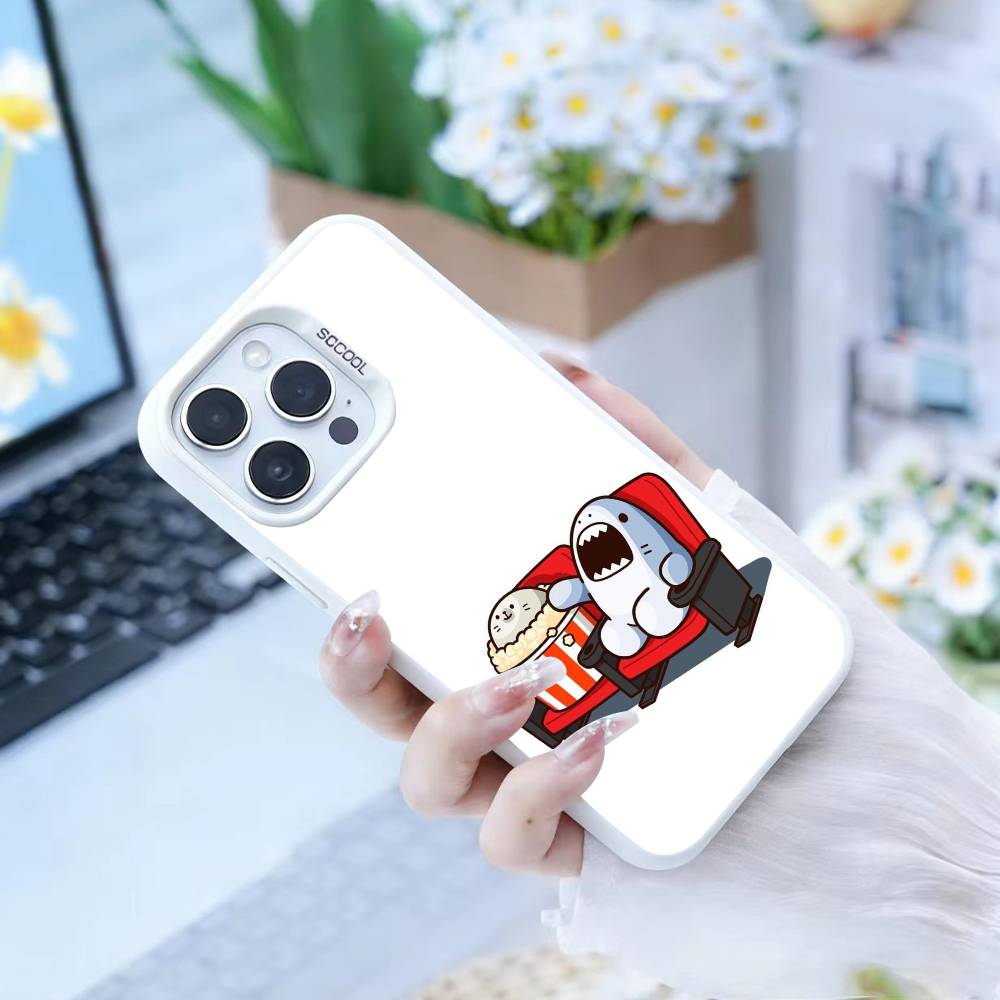 D-Cute Shark Phone Case For IPhone 16 17 15 14 12 13 Pro Max Black Color Shockproof Cover