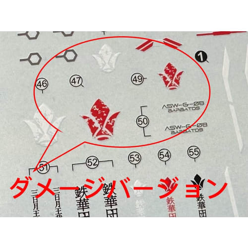 Fluorescent!! Water-slide Decals for HG, RG, EG, MG, MGSD, PG, RE, HiRM, Robot, MS, Detail-Up (for MG 1/100 Gundam Barbatos)