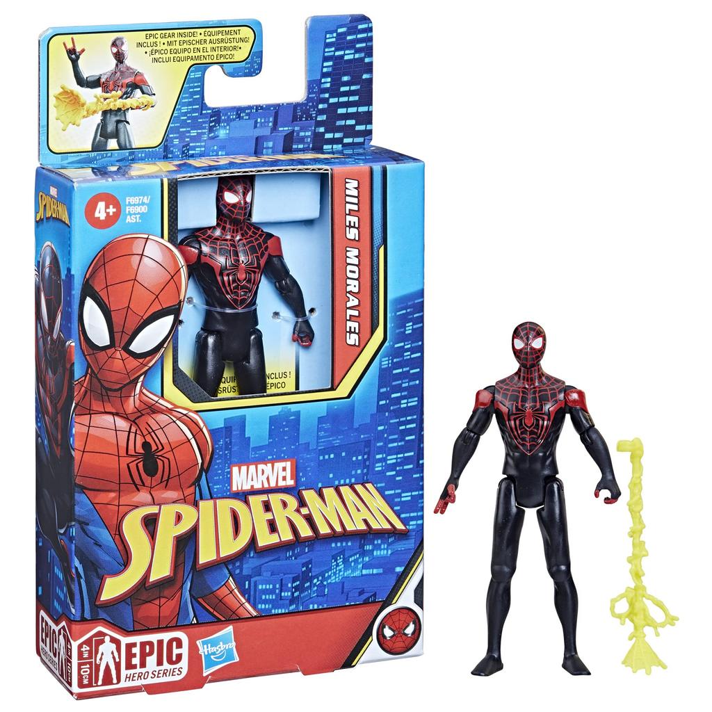Hasbro Spider-Man MARVEL Epic Hero Series Miles Morales Action Figure, 4-inch (10 cm) with Accessories, Ages 4 and Up, F6974, Authentic