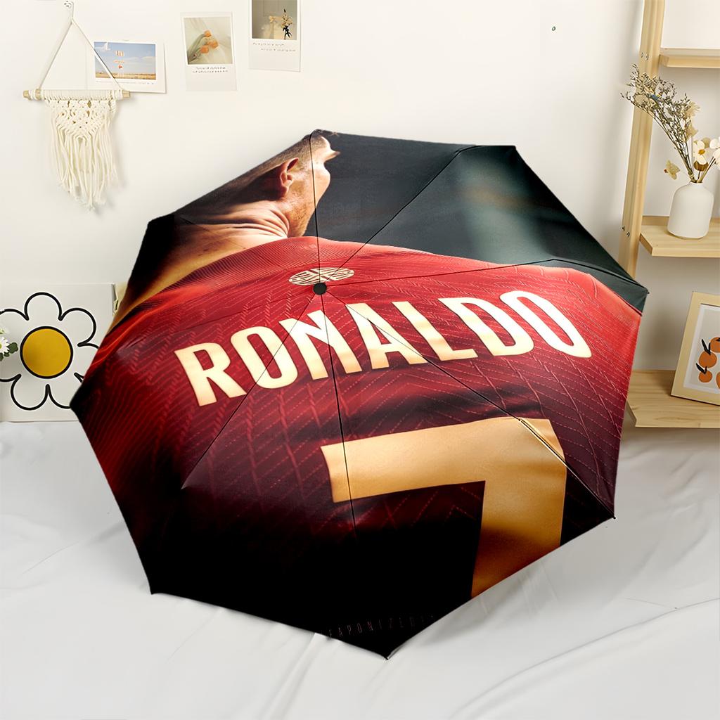 Ronaldo's Legacy Football Automatic Umbrella Sturdy 8-Rib Shaft Sturdy Construction for Outdoor Daily Use Elegant Women's Umbrella