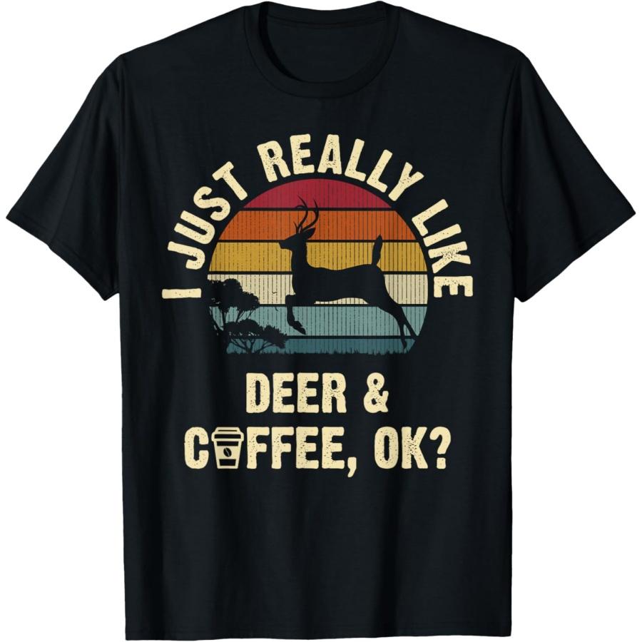 Мне нравится Футболка с забавным винтажным рисунком  Олень и Кофе  для любителей домашних животных S