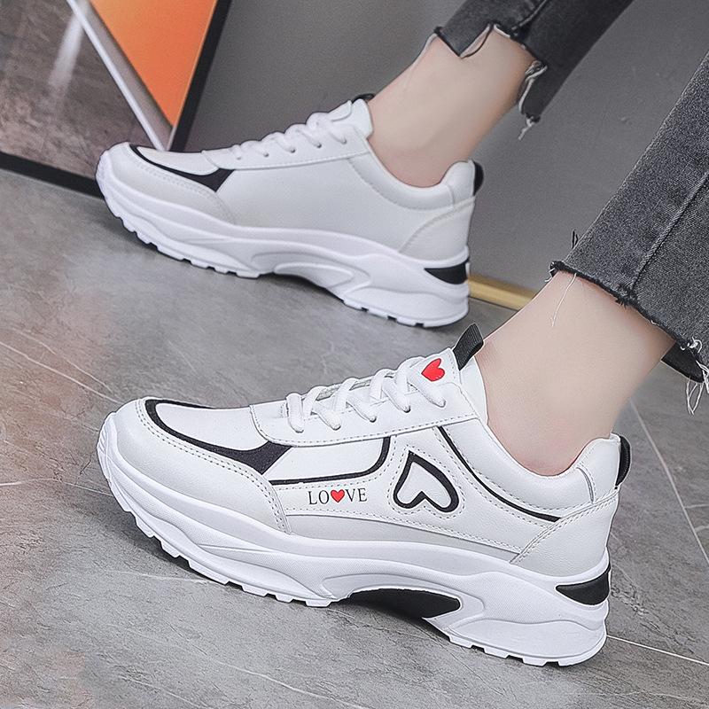 Women's 2022 Spring Leather Trend Thick-Soled White Dad Sneakers
