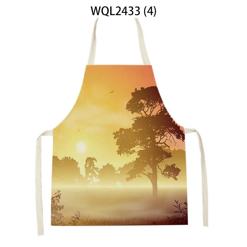 Forest Plants Leaves Pattern Cleaning Kitchen Aprons Men Women Home Cooking Accessories Apron Tree Print Linen Adult Kids Bibs