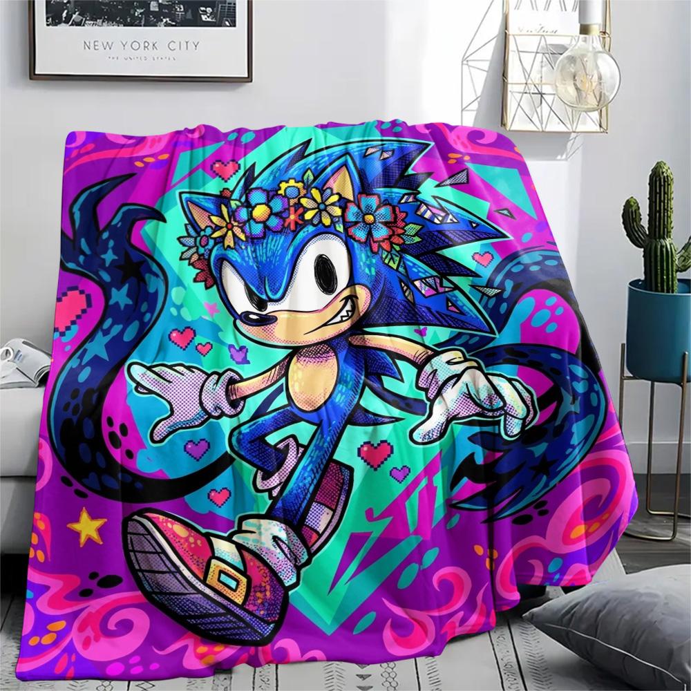 Hedgehog Sonic Print Flannel Blanket, Ultra Soft High Quality All Seasons Warm Throw, Home Decor Cozy Blanket, Perfect Christmas Gift