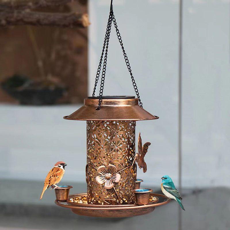 

Solar Bird Feeder Metal Outdoors Hanging Bird House with LED Light Gift Ideas for Bird Lovers Outdoor Garden Backyard Decoration