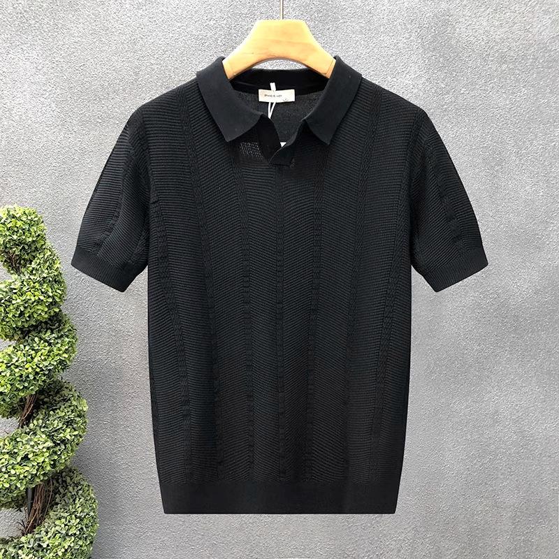 Short-Sleeved Knitted Sweater Men'S Senior Business Style Polo Shirt V-Neck Slim-Fit Korean Version