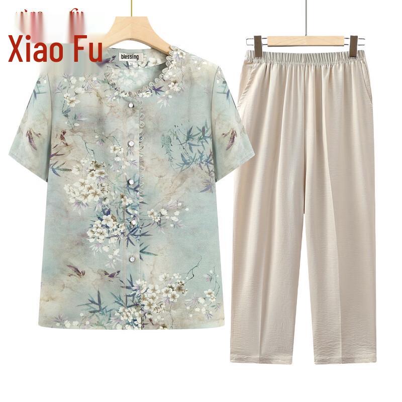 Elegant New Chinese Style Floral Short Sleeve Top 2XL