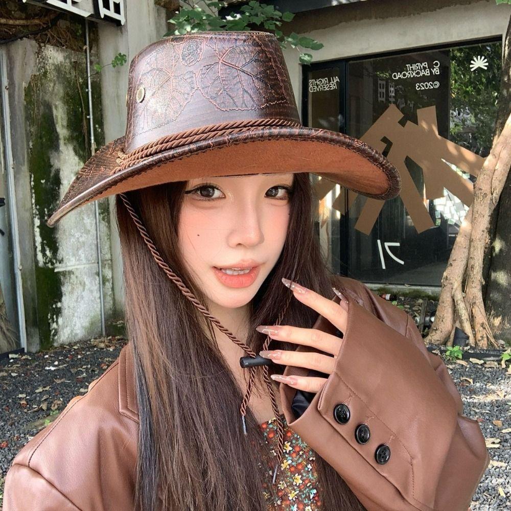 Wide Brim Western Cowboy Hat Ethnic Style Visor Cap Cool Cowgirl Jazz Hat  Girls