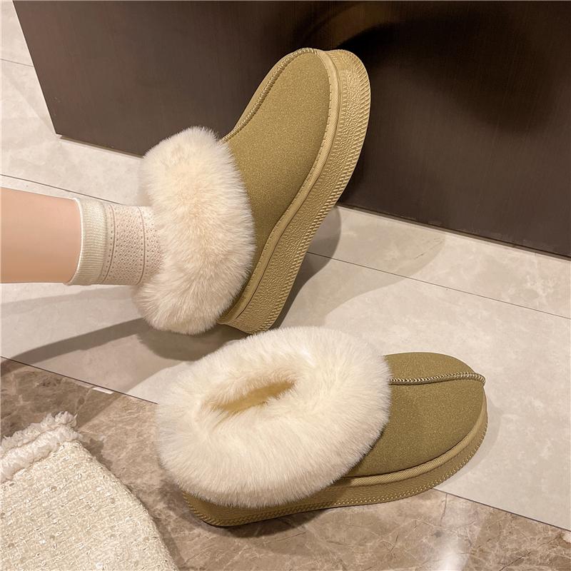 Platform Snow Boots Women's Winter New Round Toe Deep Mouth Suede Plush Platform Non-Slip Flat Slippers