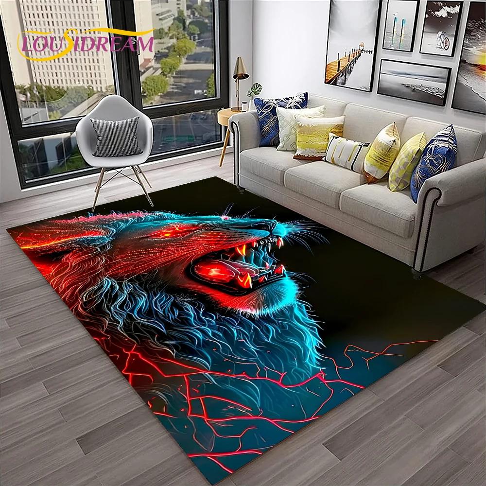 Cartoon Lion Animals Dream 3D Carpet Rug for Home Living Room Bedroom Sofa Doormat Decor,Kid Play Area Rug Non-slip Floor Mat