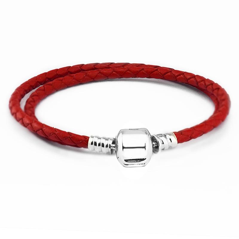 4Red Lederarmband Argent 925 Sterling Silber Standard-Charmverschluss-Charm-Armbänder für Damen Passend für Charm-Perlen DIY-Schmuck