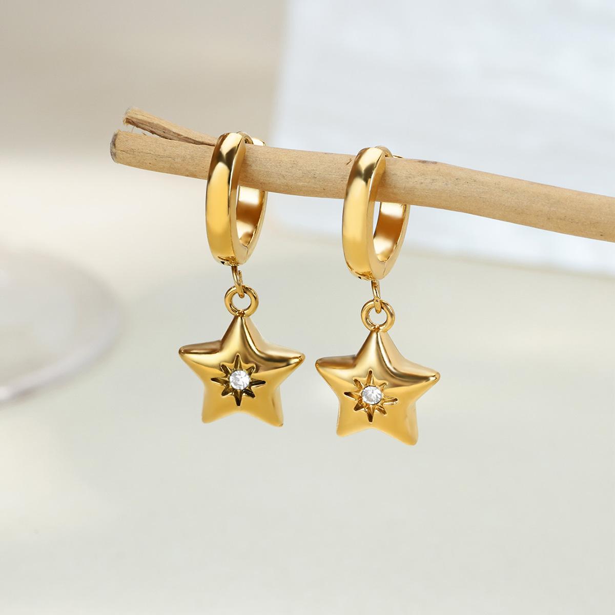 

Cubic Zirconia Star Dangle Earrings for Women Gold Color 316L Stainless Steel Earrings Trend Freeshipping Ear Jewelry mujer