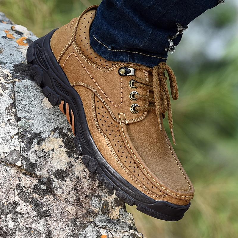 Newest Vintage Oxfords Nature Leather Men'S Handmade Shoes Breathable Hiking Shoes Brand Casual Outdoor Luxury Men Designer Loafers