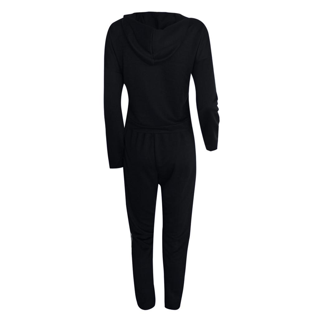 Mote Kvinner Casual Stripe Hette Langermet Pullove Sport Topper+Lange bukser Sett