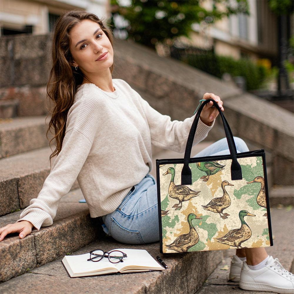 Vintage Duck Print Tote Bag Fashion Casual Large Capacity Handbag for Outdoor Shopping Travel Daily Use